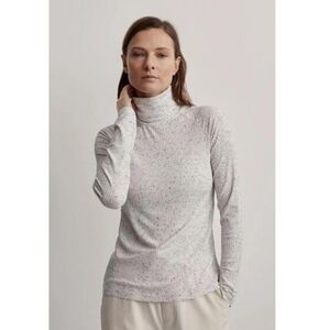 Varley Roya Roll Neck Cream Fleck Long Skeeve Rib Knit Top, Women's Small.